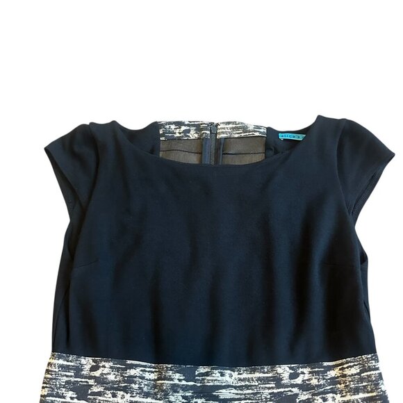 Alice + Olivia Black Sheath Dress Cap Sleeve Waist Band Stretch Size 4 Women's - Picture 2 of 9